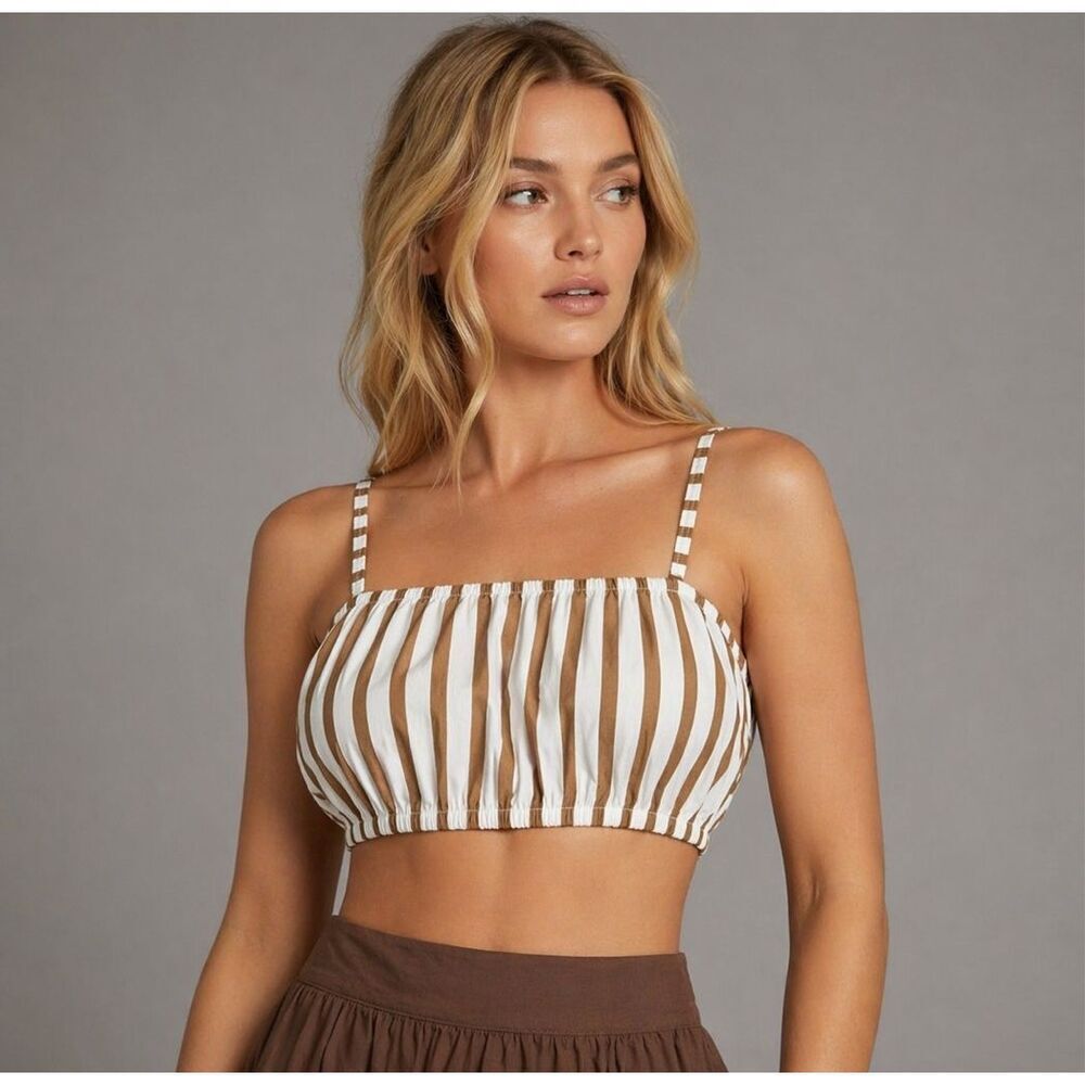 NWT MIKOH Taiyo Top Horizon Stripe Brown White Cotton Crop Cami Size 1 S (095)